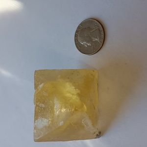 Yellow and purple Fluorite tetrahedron crystal